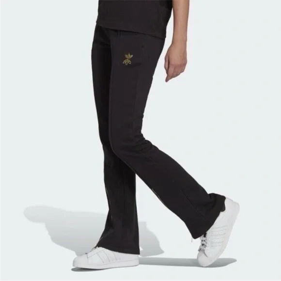 Adidas Originals Women's Track Pants Black Boot cut pant with ankle Gold zip XS - Picture 3 of 16